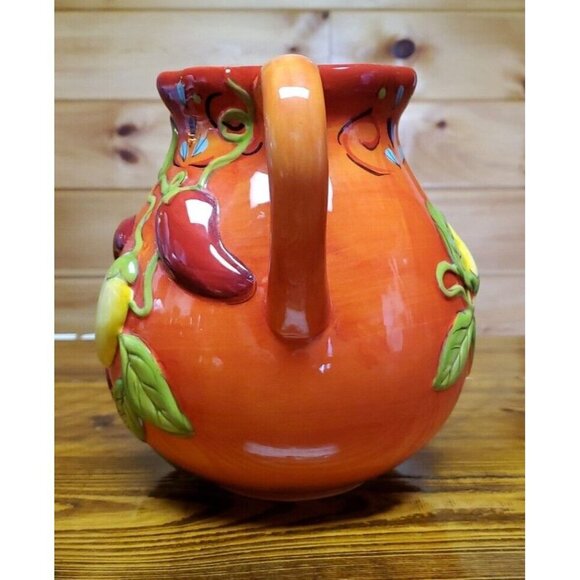Pier 1 One Imports Pasilla Earthenware Peppers Orange Pitcher Jug 7.5" - Picture 2 of 7